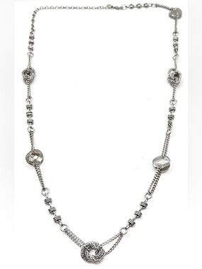 Lia Sophia “Christina” silver tone knotted & glass beads double chain necklace
